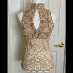 ARDEN B, beige ruffle blouse